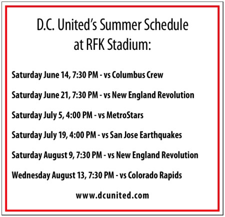 D.C. United Summer Schedule