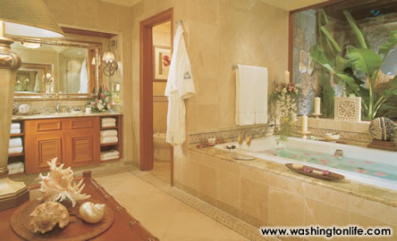 Butlers draw complimentary baths, which include exotic salts and flowers