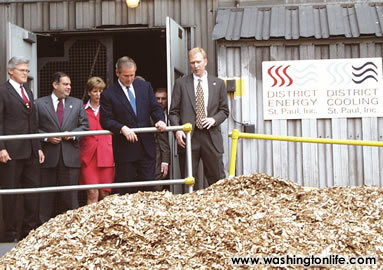 President Bush visits a Wood waste pile in St. Paul.