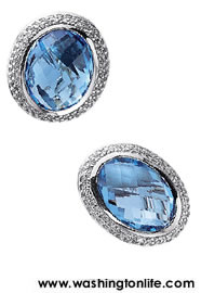 Oval Collection earrings in sterling silver, blue topaz, and pavé diamonds