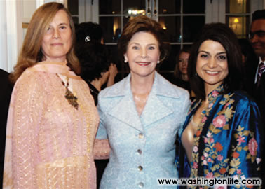 Diana Rowan Rockefeller, First Lady Laura Bush and Shamim Jawad