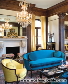The turquoise and yellow drawing room