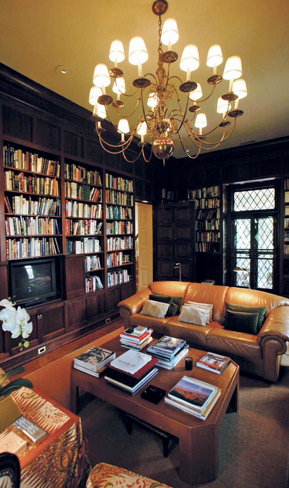 The second-floor study incorporates built-in bookshelves for Haseltine's extensive library. 