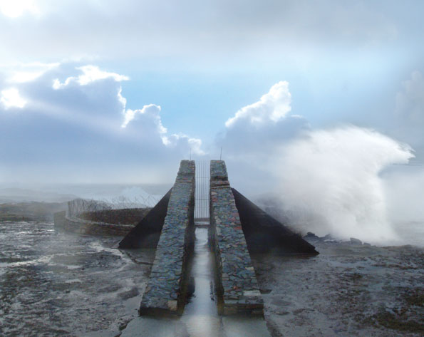 Price and his Catholic University students designed this "modern idiom" in Doonamoe, Ireland.  Considered one of the "thin places" in Celtic myth, this blowhole explodes to life when the Gale winds whip up 200-foot waves. 