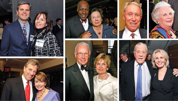 Top from left to right: Steven and Jean Case, Vernon and Ann Jordan, James Kimsey, Jacqueline Mars. Bottom from left to right: Paul and Nancy Pelosi, Roger and Victoria Sant, and Ben Bradlee and Sally Quinn.