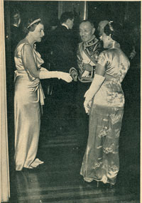 Mrs. Truxtun Beale greets the Chinese ambassador and his wife at her December, 1938, diplomatic reception at Decatur House.