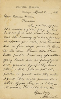 Lincoln’s petition from school children in Concord, Mass. serves as a personal example of Lincoln’s work to abolish slavery. (Photo courtesy of Sotheby’s)