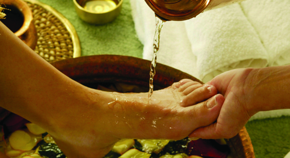 Ayurvedic foot treatments are one of the many massages available on property.