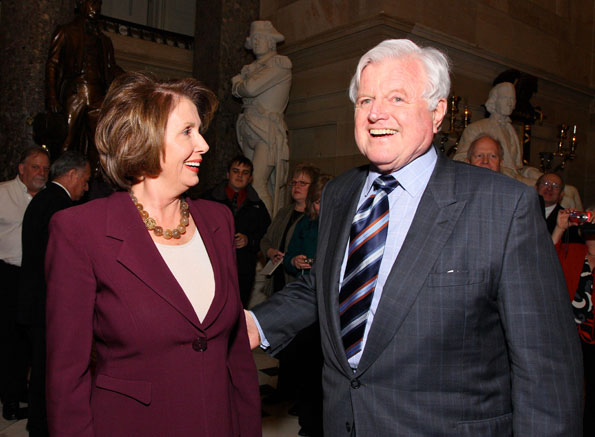 Speaker Nancy Pelosi and Senator Kennedy at the 2008 "John Adams" reception. Photo by Tony Powell.