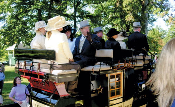 Riders atop antique coaches at the National Sporting Library's Coaching Weekend. 