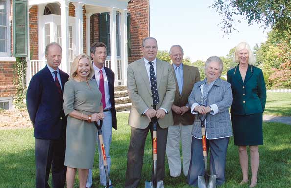 The recent groundbreaking for the $4.4 million 13,000-square foot National Sporting Art Museum. Turner Reuter, Jacqueline Ohrstrom, Clarke Ohrstrom, Manuel Johnson, Charles Akre, Jacqueline Mars, and Betsee Parker at the 1804 Federal brick Vine Hillon the west edge of Middleburg. The center will open in 2011 with “Afield in America: Four Hundred Years of Animal and Sporting Art, 1585- 1985.”(Photo courtesy of the Sporting Library by Dee Dee Hubbard) 