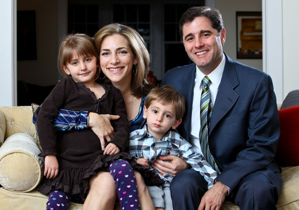 Rachel Goslins and JuliusGenachowski at home with their children Lilah and Aaron. (Photo By Tony Powell)