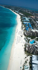 An aerial shot of Seven Mile Beach in West Bay Grand Cayman Island.