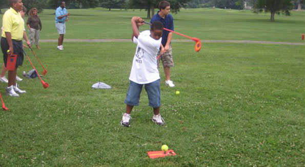 Young golfers tee off during the Northeast Regional Challenge (photo courtesy of The First Tee, Washington, DC chapter)