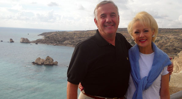 Climas and Carol Lascaris on vacation at the "Venus Rock" in Crete. Photo by Mary Mochary