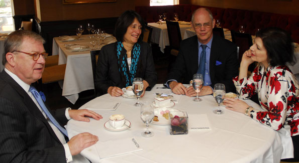 A-List lunching at the Jockey Club with (left to right): Michael Barone (The Washington Examiner), Susan Watters (Women's Wear Daily), Kevin Chaffee (Washington Life) and Roxanne Roberts (The Washington Post). (Photo by Kyle Samperton)