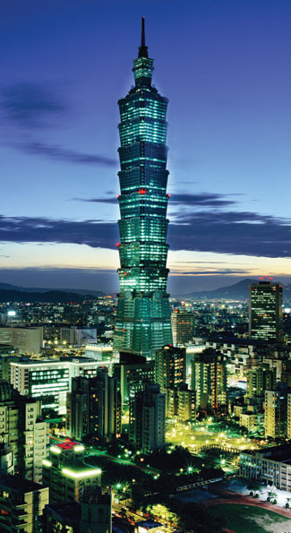 Taipei 101 lights up the night sky. It’s the world’s second tallest completed skyscraper. (Photo Anchyi Wei)