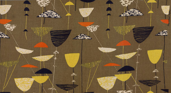 Calyx, (detail), 1951. Lucienne Day. Manufactured by Heal Fabrics. Jill A. Wiltse and H. Kirk Brown III Collection of British Textiles.