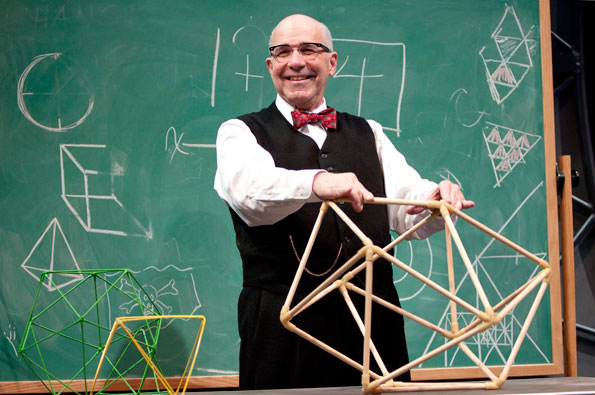 Rick Foucheux as R. Buckminster Fuller in Arena Stage's production of R. Buckminster Fuller: THE HISTORY (and Mystery) OF THE UNIVERSE through July 4 at Arena Stage in Crystal City.
