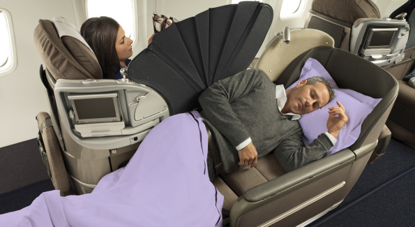 Premium seats extend to a fully reclining bed. 