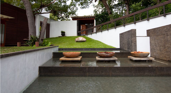 Villa 32 is fed by three different hot springs, which are each represented here by these sculptures. (Photo by Anchyi Wei)