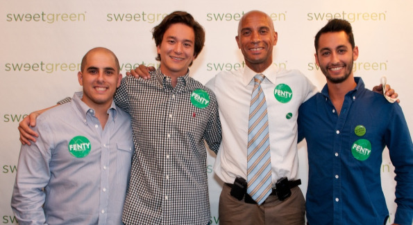 Nicolas Jammet, Nathaniel Ru, Mayor Adrian Fenty, and Jonathan Neman inside Capitol Hill's Sweetgreen