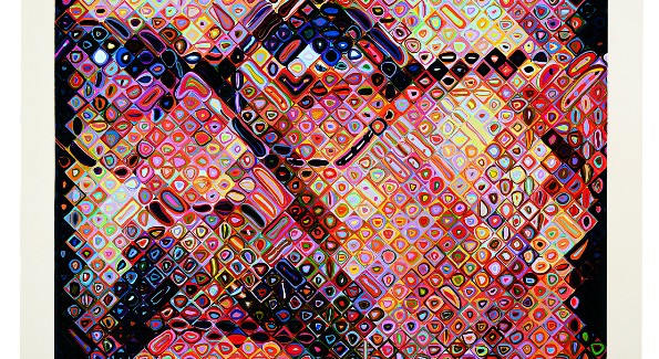 Chuck Close, Self-Portrait, 2000. 111-color silk screen, 65 ½ x 54 inches, edition of 80. Brand X Editions, printer (Robert Blanton, Thomas Little). Pace Editions, Inc., New York, publisher. Courtesy of the artist and Pace Editions, Inc.