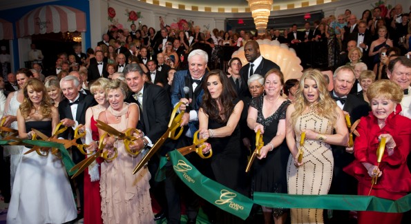 West Virginia Governor Joe Manchin,  Greenbrier owner and chairman Jim Justice, Brooke Shields, Cathy Justice, Jessica Simpson and Debbie Reynolds attend the ribbon cutting at The Greenbrier for the gala opening of the Casino Club on July 2, 2010 in White Sulphur Springs, WV.  Courtesy Photo/The Greenbrier