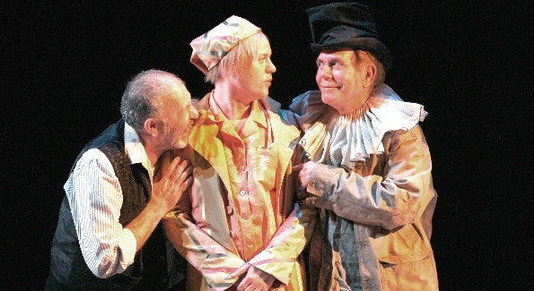 Rick Foucheux as Sir Toby Belch, Tom Story as Sir Andrew Aguecheek and Floyd King as Feste in the Shakespeare Theatre Company’s 2008 production of Twelfth Night, directed by Rebecca Bayla Taichman.  Photo by Carol Rosegg.