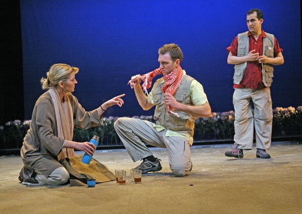 Jemma Redgrave, Tom McKay and Nabil Elouahabi in Tricycle Theater’s production of The Great Game: Afghanistan (On the Side of the Angels – by Stephen Jeffreys). Photo by John Haynes.