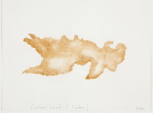 Spencer Finch, Leak (Water Stain Over My Bed, Four Views), 2000. One of four watercolors on paper, 10 x 8 in. each. Courtesy of the artist and Yvon Lambert, Paris.