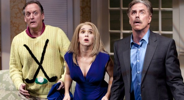 Andrew Long, Holly Twyford and Jeff McCarthy in Ken Ludwig's A Fox on the Fairway. Photo by Scott Suchman.