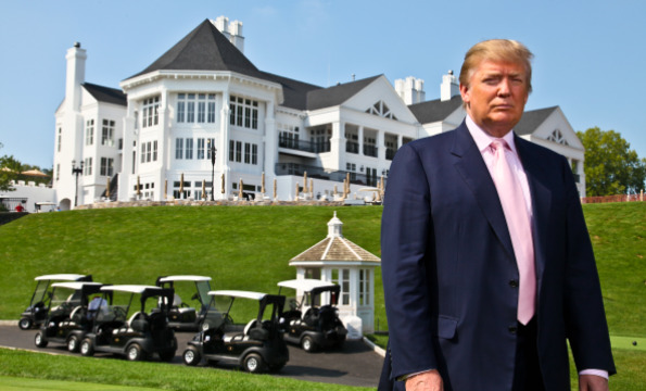 Donald Trump in front of the clubhouse of his new Trump National Golf Club, Washington, D.C. Last year he paid $20 million for the 850-acre club, which features a Tom Fazio-designed course and the world’s largest manmade waterfall. 