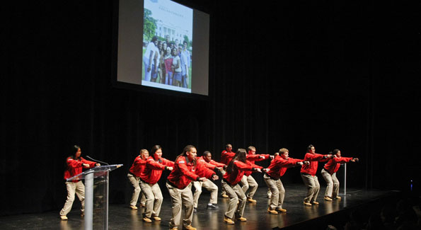 City Year Washington DC volunteers got the audience on their feet. (Photo courtesy of Leigh Vogel)