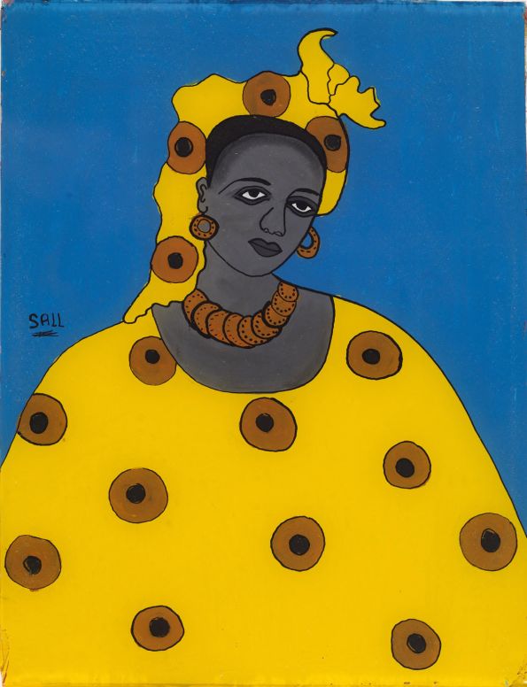 "Portrait of a Woman" by Sall. Glass and paint media. Photo courtesy of Franko Khoury, National Museum of African Art, Smithsonian Institution.