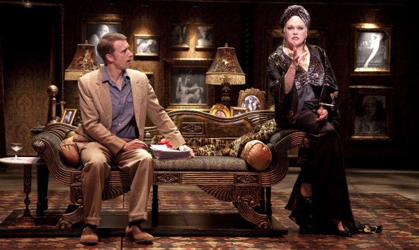 Florence Lacey (as Norma Desmond) discusses her opus screenplay of Salomé with D.B. Bonds (Joe Gillis) in Sunset Boulevard. At Virginia’s Signature Theatre through February 13, 2011. Photo by Scott Suchman.