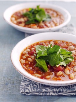 A delectable Minestrone with Arugula Salad Soup: Because minestrone gets a big healthy kick up with fresh arugula tossed in at the last minute. Image by Alexandra Grablewski. 