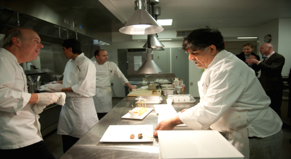 Preparing desserts in the state-of-the-art kitchen.