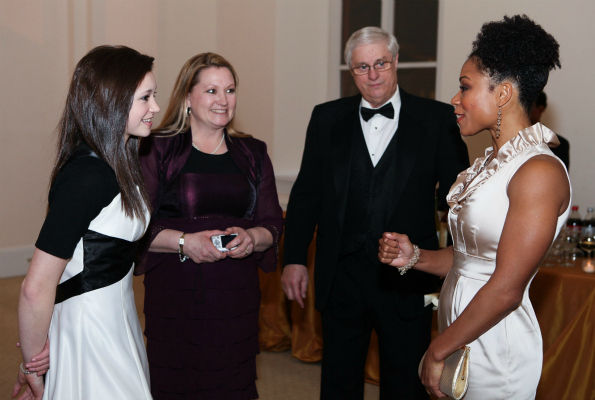L-R, Karen Gorringe and daughter, John Stocks, Dominique Dawes