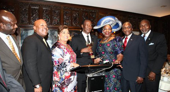 Third from left: Chantal Compaoré, First Lady of Burkina Faso with Dr. Gloria Herndon, President of dinner host GB Group Global and President of Burkiina Faso Compaoré.