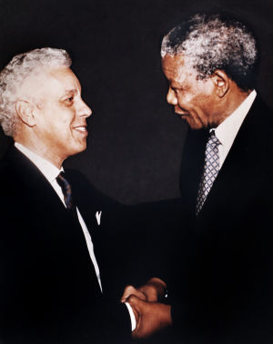 The Honorable Douglas Wilder greets South African President Nelson Mandela in 1994 (Photo Courtesy of Douglas Wilder)