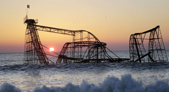 The Jet Star Roller Coaster was found in the ocean after part of New Jersey's Funtown Pier was destroyed during Superstorm Sandy (AP Photo/ Mel Evans, File)