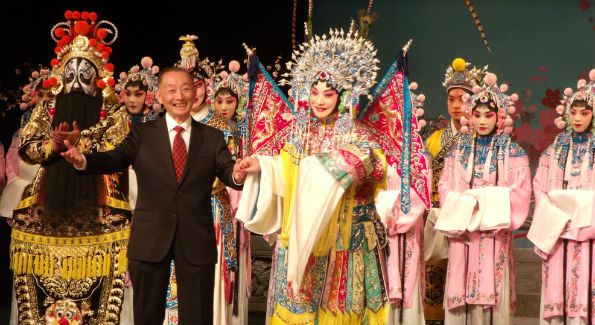 The Jingju Theater Company of Beijing presented an evening of Peking Opera at The Kennedy Center.  Company director joins the cast on stage at the curtain call. (Photo Credit: Patrick D. McCoy)