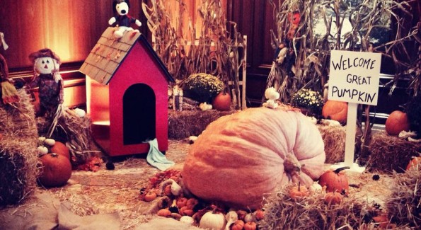 The fall display in the lobby of the Ritz Carlton Tysons Corner boasts a pumpkin that weighs more than 600 pounds.  (Photo courtesy TAA PR)