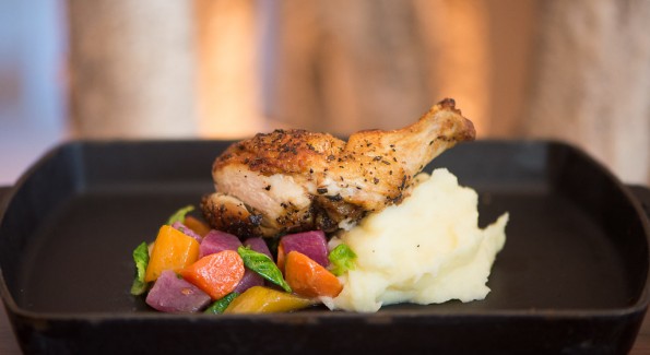 The kids' Roasted Chicken Breast is served over seasonal vegetables, mashed potatoes and natural jus. Photo courtesy of härth.