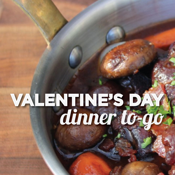 Grab a cozy Valentine's Day dinner for two, including Coq au Viin and wine, at Society Fair. Photo courtesy of Society Fair.