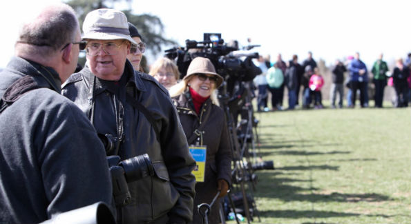 Members of the media wait for Prince Charles at Mount Vernon (Photo by John Arundel)