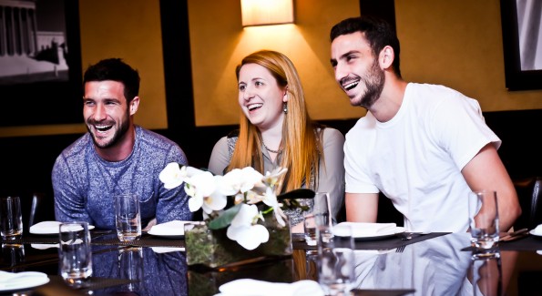 Chris Pontius, Laura Wainman and Steve Birnbaum dish over lunch at BLT Steak (Photo by Tony Powell)