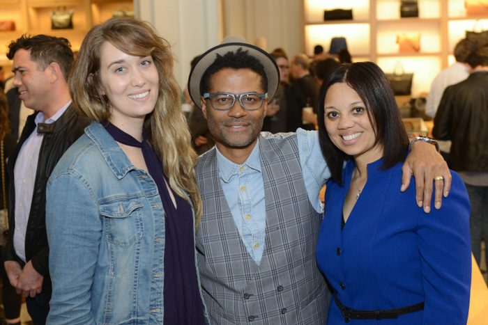 Maggie Cannon of the 9:30 Club, R&B singer Eric Benet and Angie Gates of the D.C. Film Office attend the 'Live at 9:30’ launch party at the Shinola store. Photos by Ben Droz.