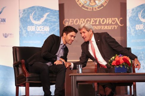 Adrian Grenier, Sec. John Kerry. Photo by Tony Powell. 2016 Our Ocean Conference. GU. September 16, 2016